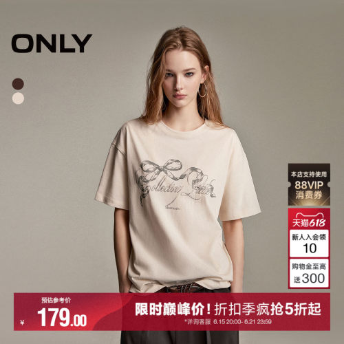 ONLY松弛感复古印花宽松阔版T恤