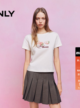 ONLY2026春季新款纯棉上衣可爱草莓印花贝壳锁边领口短袖T恤女