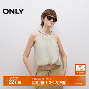 ONLY2025夏季 系帶甜美花苞下擺掛脖吊帶寬松短款 蕾絲衫 女 新款