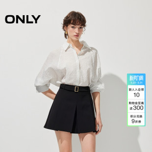 衬衫 慵懒风显瘦纵向条纹设计宽松翻领长袖 上衣女 新款 ONLY2026春季