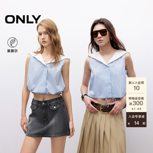 衬衫 ONLY夏季 上衣刺绣可调节抽绳下摆海军领短款 无袖 125204001 女