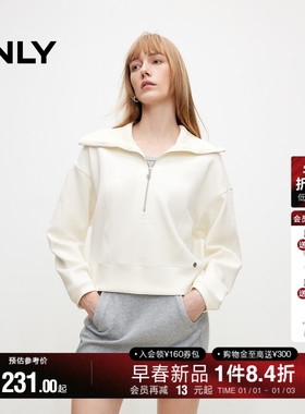 ONLY秋季质感百搭莫代尔宽松落肩翻领卫衣女|12439S034