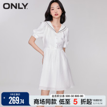 【油画裙】ONLY夏季可爱撞色娃娃领显瘦泡泡袖连衣裙女|123207054