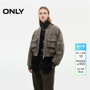 开衫 风螺纹领口双向拉链设计短款 外套女 工装 ONLY春季