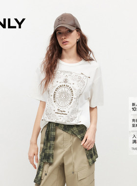 ONLY2026夏季新款上衣凉感质感刺绣印花设计宽松白色圆领T恤女
