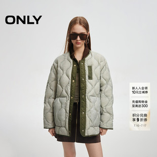 ONLY2025冬季新款90白鸭绒百搭轻盈撞色拼条设计宽松羽绒服女