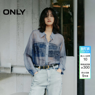 女 ONLY夏季 翻领衬衫 落肩袖 125105042 上衣轻薄透气光泽感印花长袖