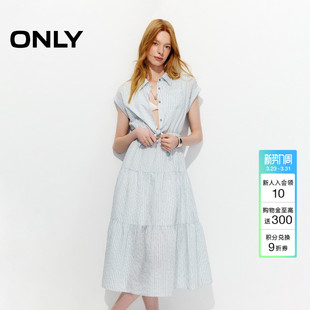 口镂空裙子打结假两件衬衫 翻边袖 蛋糕连衣裙女 新款 ONLY2026春季