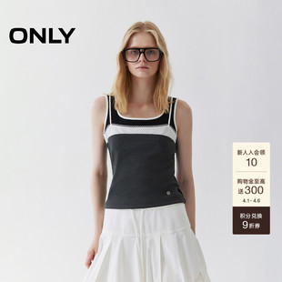 上衣少女感叠穿假三件修身 撞色拼接吊带T恤女 新款 ONLY2026春季