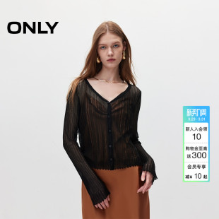 上衣女 针织衫 12433A003 清凉镂空肌理V领花边开衫 ONLY冬季