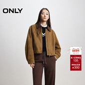 ONLY2025冬季 新款 质感港风纯色拼接复古条绒翻领宽松PU夹克外套女