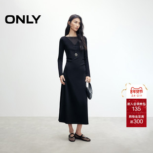 ONLY2025冬季新款优雅风简约纯色设计修身显瘦正肩长裙连衣裙女