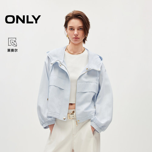 ONLY含莱赛尔落肩剪裁连帽风衣
