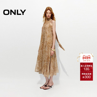 ONLY2026春季新款立体剪裁宽松版型窄肩挂脖斜切裙摆连衣裙女