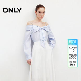 饰一字露肩可调节吊带上衣女 优雅大蝴蝶结装 ONLY2026春季 新款