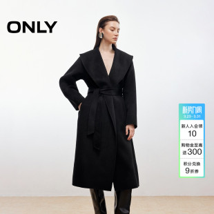 系带长款 100%绵羊毛双面呢睡袍式 毛呢大衣外套女 新款 ONLY2025冬季