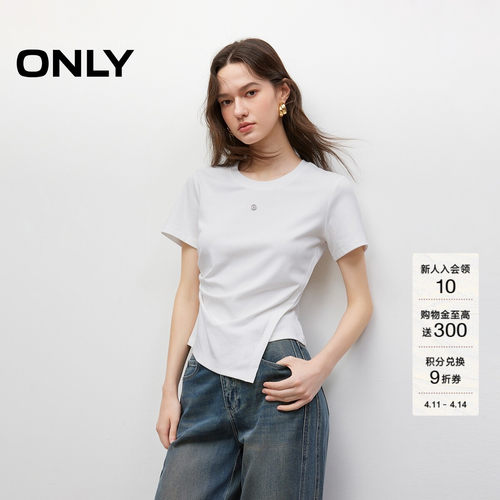 ONLY不对称正肩圆领T恤