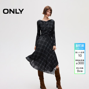 连衣裙女 不规则下摆优雅裙子交叉垂坠荡领中长款 ONLY2026春季 新款