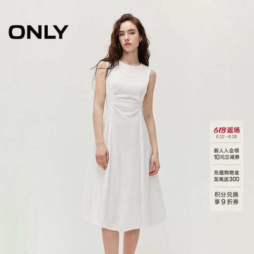 ONLY圆领捏褶花苞连衣裙无袖裙