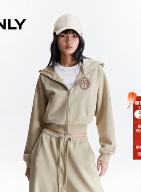 ONLY2026春季新款松弛慵懒宽松刺绣字母连帽插肩短款长袖卫衣女
