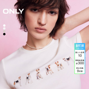 新款 ONLY2026春季 萌宠小狗印花珍珠紧身上衣T恤女 宠物派对