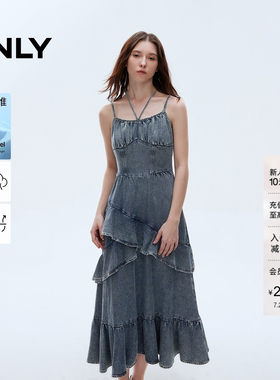 ONLY挂脖绑带牛仔连衣裙