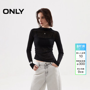上衣女 斜裁纵向螺纹不对称显瘦打底半高领针织衫 ONLY2025春季 新款