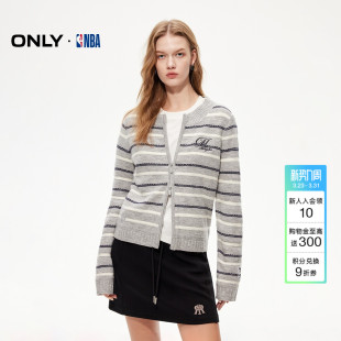 双向拉链正肩直身撞色条纹针织衫 ONLY春季 上衣女 NBA联名