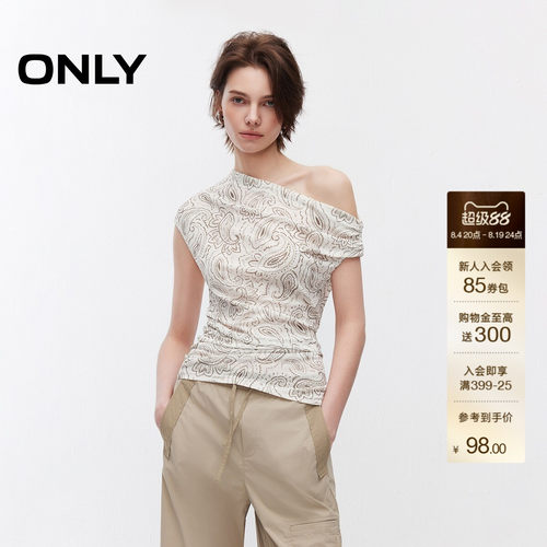 ONLY满印舒适显瘦斜肩T恤