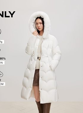 【鹅绒服】ONLY冬季轻奢气质保暖狐狸毛领收腰长款连帽羽绒服女