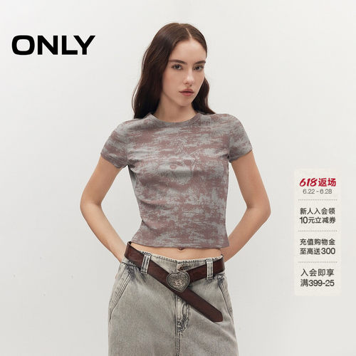 ONLY正肩复古印花修身款上衣T恤