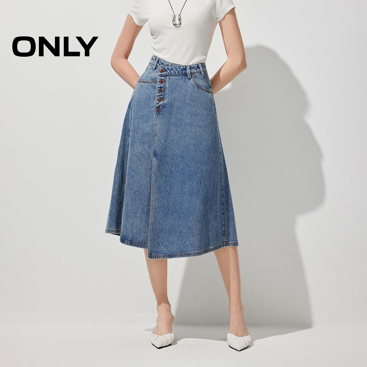 ONLYA字中长裙牛仔半身裙