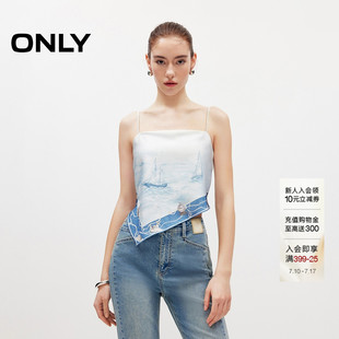 ONLY2026夏季 可调节吊带雪纺衫 航海风印花绑带丝巾款 上衣女 新款