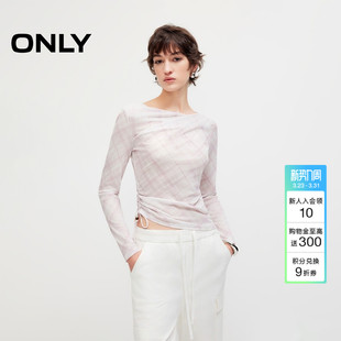 T恤女 上衣腰侧抽绳轻薄弹力不规则一字领修身 ONLY2026春季 新款