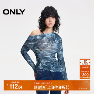 T恤女 ONLY夏季 修身 设计感露肩抽褶长袖 124102014 时尚