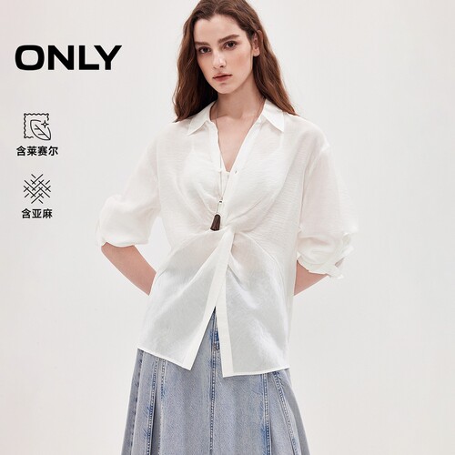 ONLY含莱赛尔通勤扭结长袖衬衫