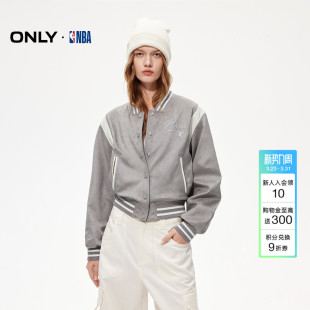 ONLY春季 复古棒球拼接刺绣夹克风衣女 NBA合作系列短款