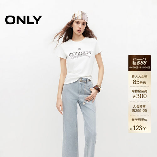 ONLY植绒字母印花圆领正肩T恤