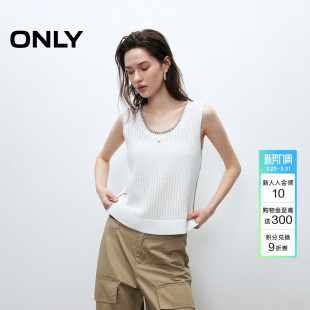 上衣女 镂空钩织背心针织衫 ONLY春季 撞色花边软糯亲肤圆领无袖