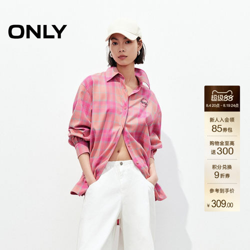 ONLY格纹上衣宽松长袖落肩袖衬衫