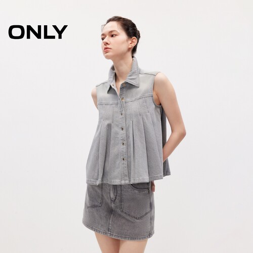 ONLY后领皮牌上衣无袖牛仔衬衫女