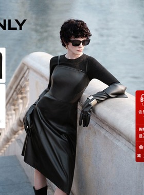ONLY冬季收腰显瘦两件套PU不规则下摆连衣裙女|12437Y003