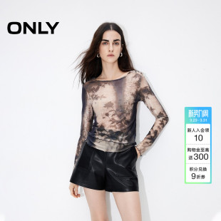 T恤女 显瘦轻薄长袖 124302007 木耳边印花修身 ONLY秋季