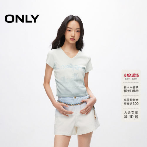 ONLYV领修身正肩短款T恤