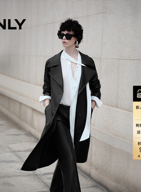 ONLY冬季时尚酷飒翻领开衩PU中长款风衣外套女|1243PU001