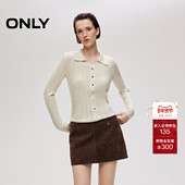 新款 竖排装 饰纽扣复古麻花肌理翻领修身 ONLY2025冬季 针织衫 女