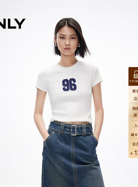 ONLY数字贴布正肩修身短款T恤