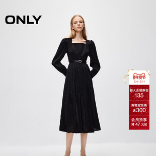 ONLY冬季简约气质方领收腰显瘦长裙连衣裙女|124307059