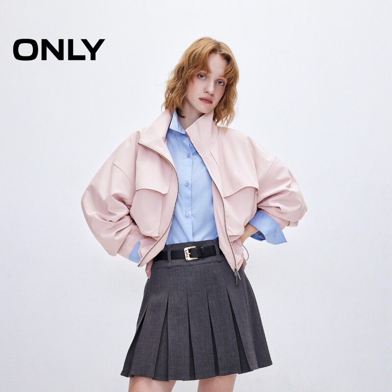 ONLY2026夏季新款工装风大口袋短款宽松高领休闲风薄款风衣外套女