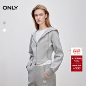 新款 舒适显瘦结构线剪裁修身 连帽插肩短款 ONLY2025冬季 长袖 卫衣女